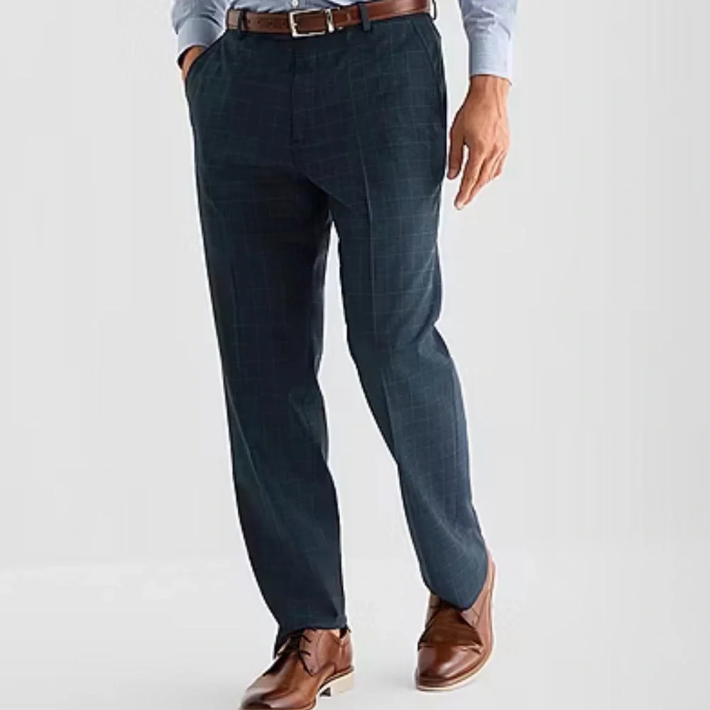 STAFFORD COOLMAX Classic Fit Flat Front Navy Plaid Dress Suit Pants NWT